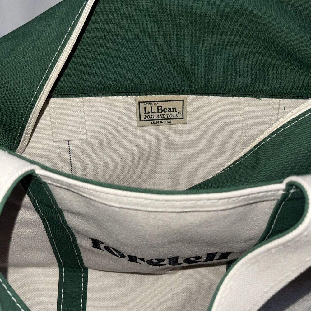 L.L.Bean Boat and Tote Zip-Top - Dark Green, Medium size (NEW) Foretell Logo 17” - Picture 2 of 2